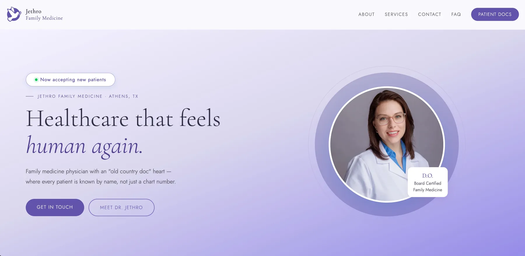 Jethro Family Medicine website portfolio sample