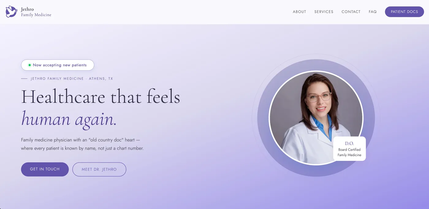 Website hero image for Jethro Family Medicine